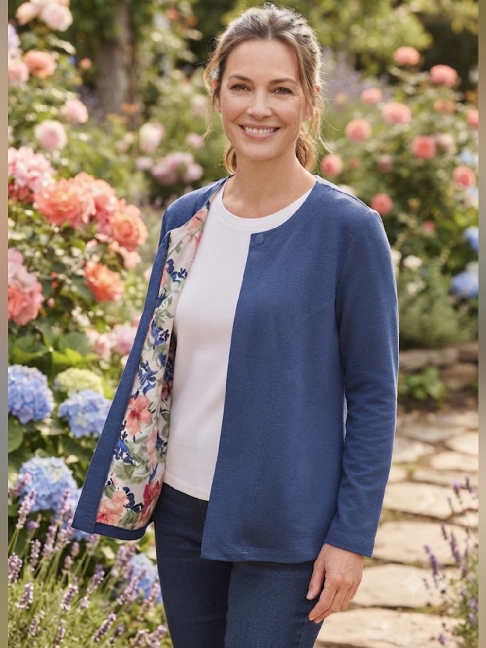 Chico's Blue Floral Reversible Jacket Size 3 (U.S XL )
